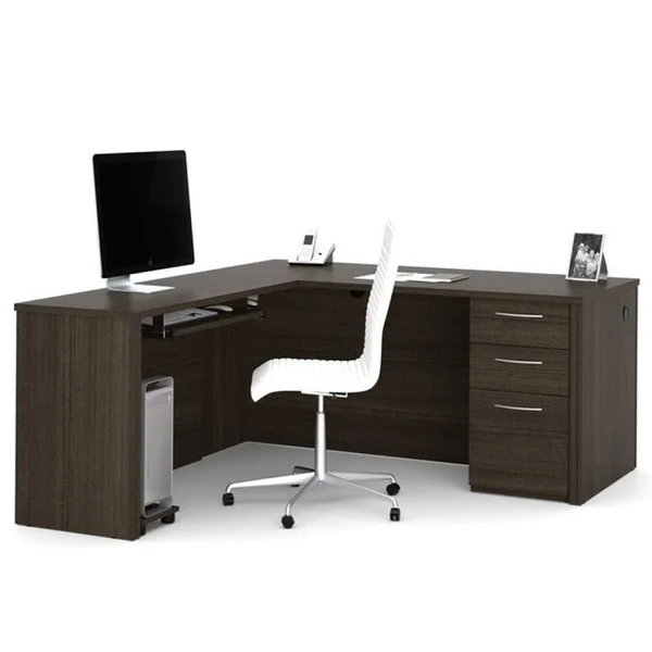Pemberly Row 66x22 L Shaped Computer Desk in Dark Chocolate