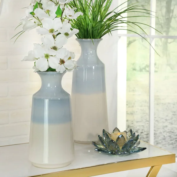 Sagebrook Home 13211-15 8.25 in. Crystal Lotus Votive Holder Blue