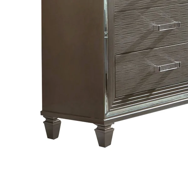 Textured Front 6 Drawer Dresser with Beveled Mirror TRIM - Silver