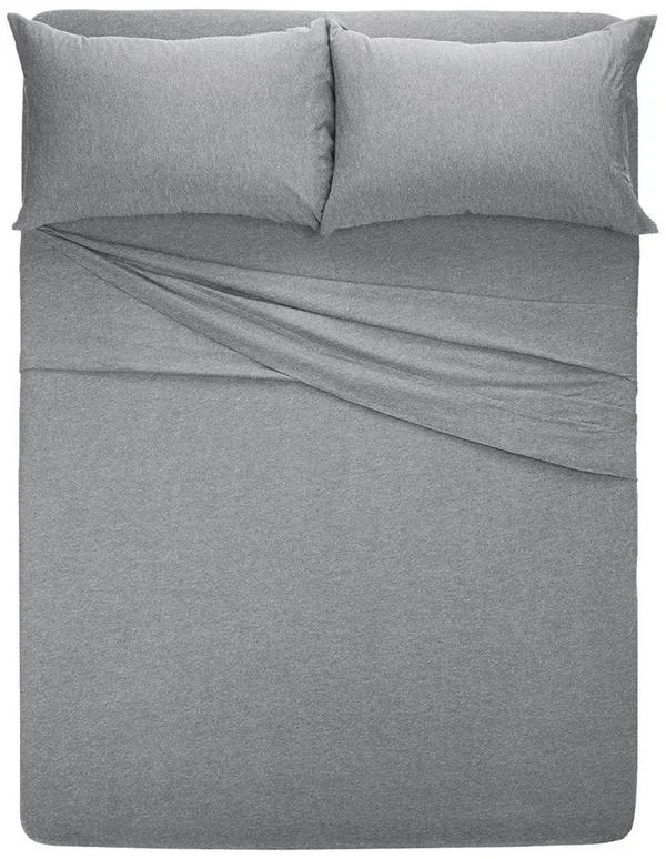 AmazonBasics Heather Jersey Sheet Set - Queen - Light Gray, 102 x 90 inches