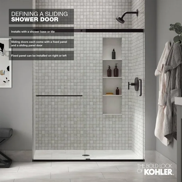 Kohler K-707200-D3-BNK Revel Sliding Shower DOOR - 70x22H x 56-5/8 - 59-5/8x22W, with 1/4x22 Thick Frosted Glass