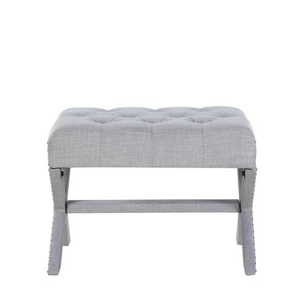 Chic Home Paige Grey Updated Neo Traditional Polished Nailhead Tufted Linen x Ottoman