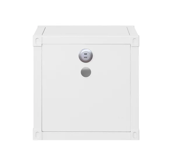 Benzara Metal Nightstand with 2 Open Compartment and USB Port, White
