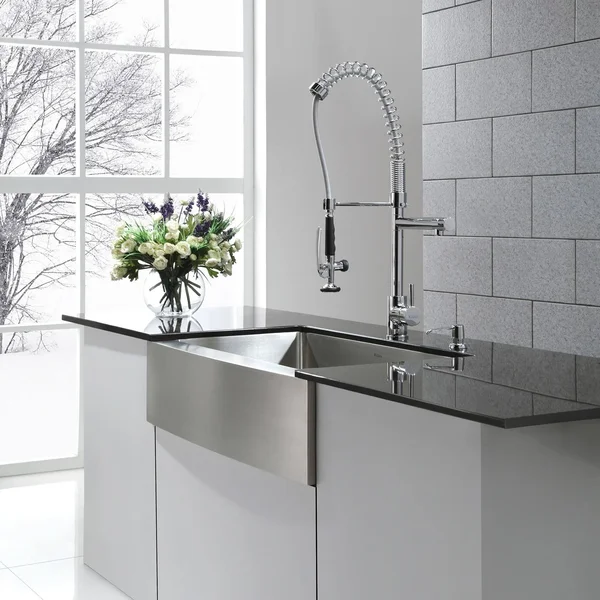 Kraus Khf200-33-kpf1602-ksd30ch Farmhouse Single Bowl Stainless Steel Sink with Kitchen Faucet and Soap Dispenser - 33x22