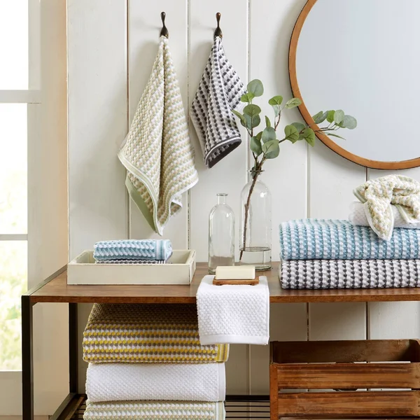 Great Bay Home 100% Cotton Multi-Striped 6 Piece Towel Set Light Blue, Dark Blue