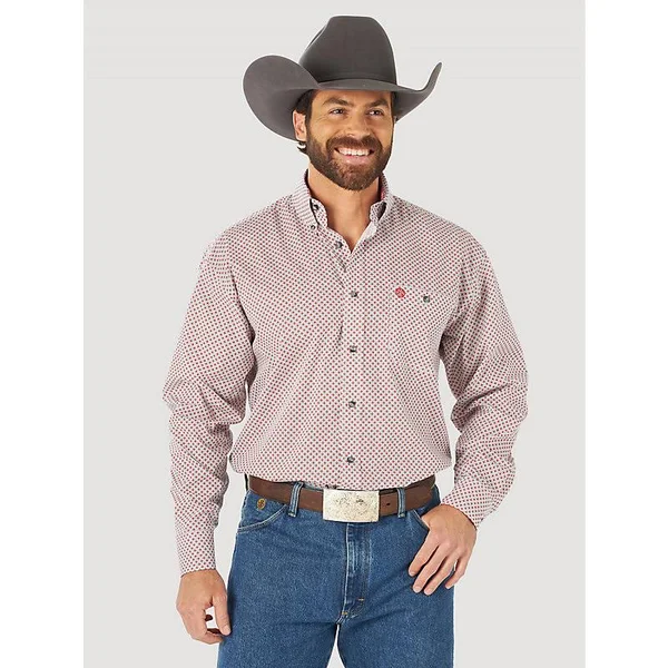 Wrangler Mens George Strait Collection Long Sleeve 1 Pkt Print Shirt Red/White Size XXL