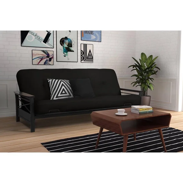 Nadine Metal Futon Frame with Wood Armrests - Espresso/Black - DHP
