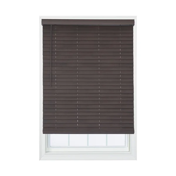 Allen + Roth 2-in Slat Width 56.75-in x 72-in Cordless Brown Faux Wood Room Darkening Faux Wood Blinds - DFWDC6072-56.75
