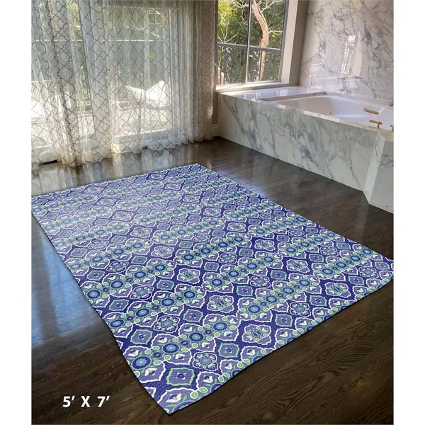 Opal Cross Floral 5x7 Dobby Rug Without Non-Skid Mat by Amrita Sen Blue Green - CARug4Dob_Single