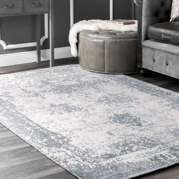 nuLOOM Handmade Distressed Abstract Vintage Wool Area Rug Grey 5& x 8& 5& x 8& Indoor Living Room - Bedroom, Dining Room