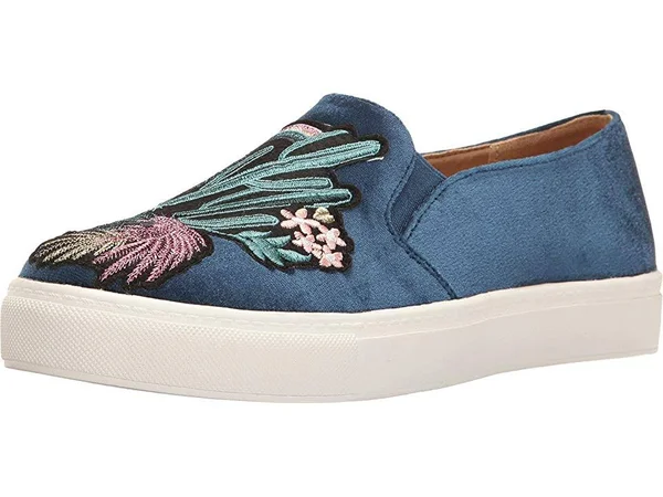 Dirty Laundry Jiana Blue Velvet Embroidered Slip-On Sneakers