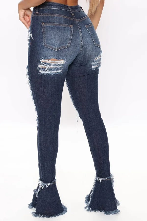 Womens Fray What You Mean Flare Leg Jeans in Dark Wash Size 1x by Fashion Nova