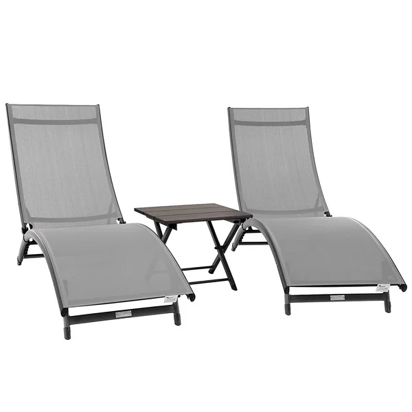 Plow & Hearth Coral Springs Lounge Set - River Pebble/Black Frame
