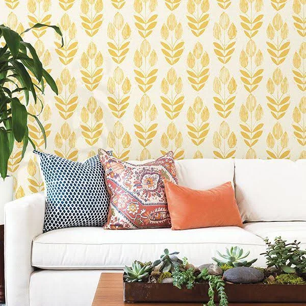 Beacon House Scandinavian Block Print Tulip Wallpaper Yellow