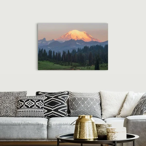 Mount Rainier Peak, Dawn, Upper Tipsoo Lake, Mount Rainier National Park, Washington, Canvas Wall Art, 48x32, Great Big Canva