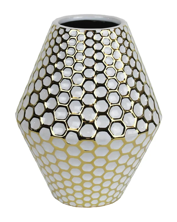 Sagebrook Home White/Gold Decorative Ceramic Vase