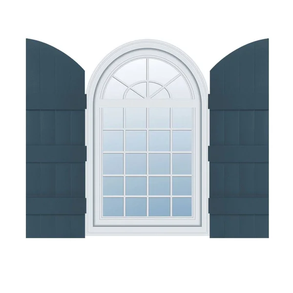 Lifetime Vinyl Custom Four Archtop Joined Board-n-Batten Shutters Ekena Millwork Size: 57x22 H x 14x22 W x 1x22 D, Color: Classi