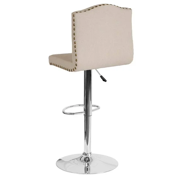 Bellagio Contemporary Adjustable Height Barstool with Accent Nail TRIM, Brown Leather