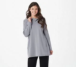 Susan Graver Weekend Cotton Modal French TerryTunic - Size 2X, Quiet Grey
