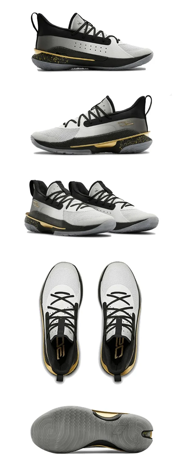 Under Armour Curry 7 - Mens Basketball Shoes - White/Black/Gold - Size 7.5