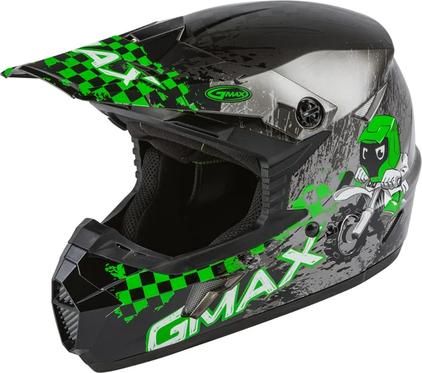 GMAX G3461800 Youth MX-46Y Off-Road Anim8 Helmet Dark Silver/Green YS
