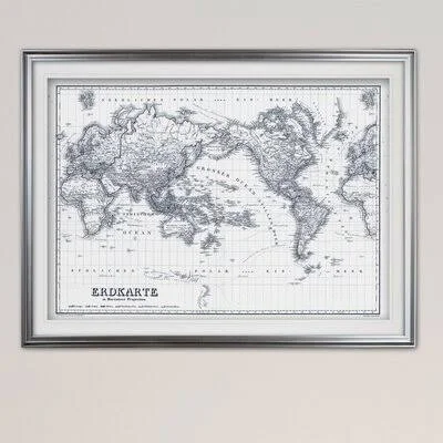 Vintage World Map IV Blue Outline& Graphic Art Print Wexford Home Format: Silver Framed - Size: 24x22 H x 32x22 W x 1.5x22 D