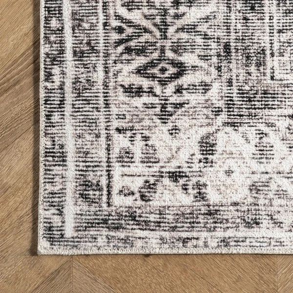 nuLOOM Gladys Machine Washable Vintage Medallion Area Rug - 8& Round - Light Grey