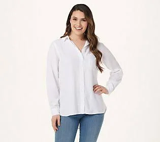 Side Stitch Regular Tencera Button Front Tunic w/ Shirt Tail - Size Small, White