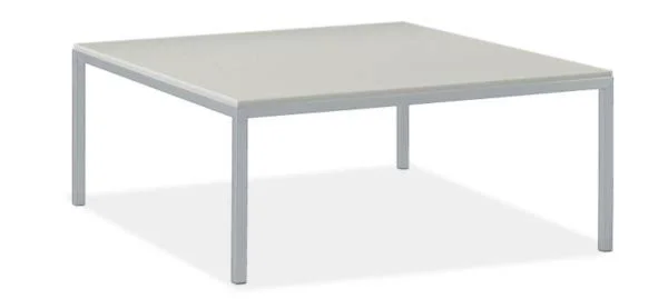Room & Board - Modern Parsons Outdoor Coffee Table w/ 1x22 Leg 36D 36W 16h in White, White Recycled HDPE Top w/ Silver Base