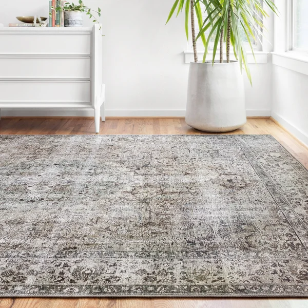 Alexander Home Isabelle Traditional Vintage Border Printed Area Rug - 5& x 7&6x22 - Taupe/Stone