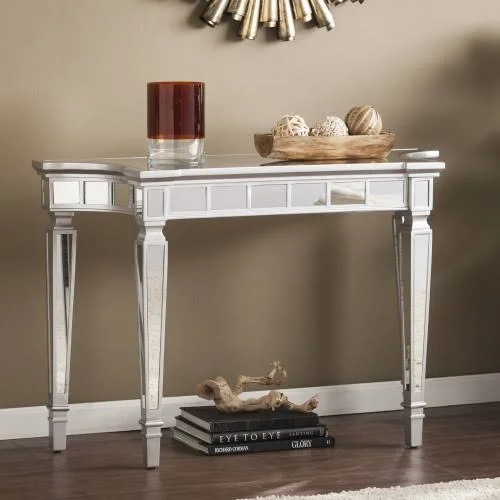 Grevale Glam Mirrored Console Table, Matte Silver by Ember Interiors