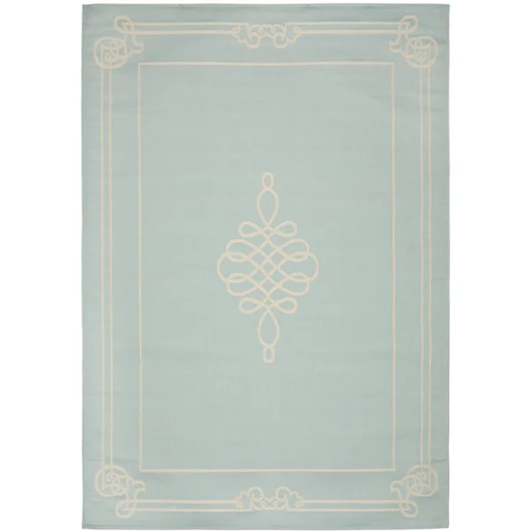 Safavieh Courtyard Aqua & Cream 6&-7x22 x 9&-6x22 Indoor/Outdoor Rug