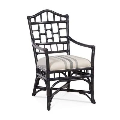 Chippendale Arm Chair Braxton Culler Body Fabric: Brown and White Performance Stripe; 0261-93 - Frame Color: Black