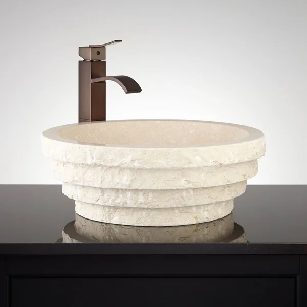Tiered Cream Egyptian Marble Vessel Sink, Signature Hardware 334830