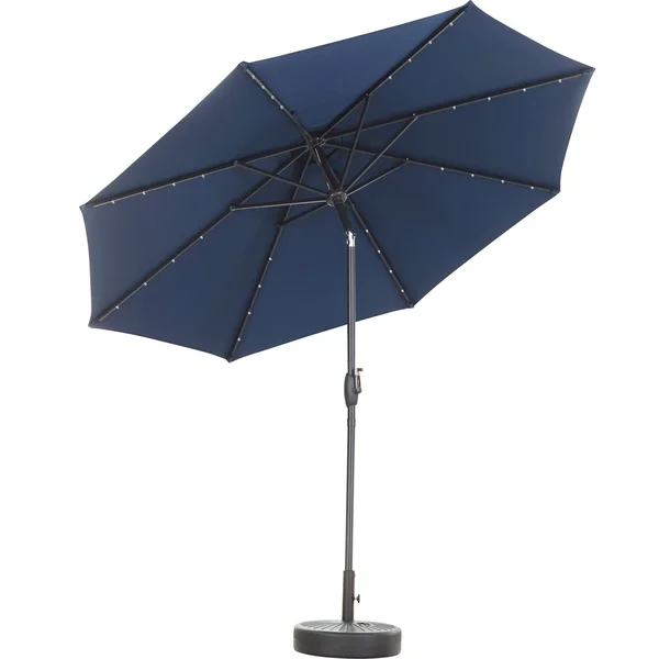 Ainfox 9ft Patio Umbrella with LED Lights & Round Base - Blue - 9 x 9 x 7.61ft