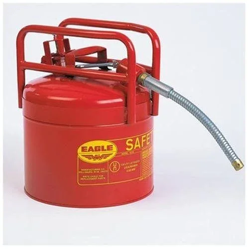 Eagle 1215 Type II Dot 5 Gallon Galvanized Steel Safety Can, 7/8x22 Hose, Red