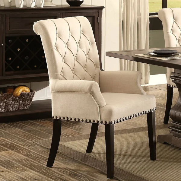 Decorative Rolled Button Tufted Arm Chair with Nailhead Trim - Single
