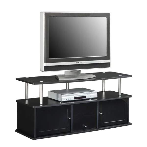 Designs2Go TV Stand with 3 Storage Cabinets and Shelf in Weathered Gray/Black - Convenience Concepts 151202WGY
