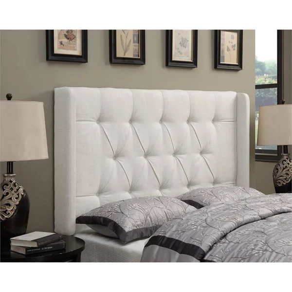 Full-Queen Upholstered Headboard in Linen White Fabric