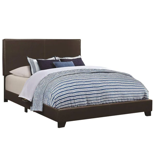Benzara - Leather Upholstered Queen Size Platform Bed - Brown, 64.25in x 86.25in x 45.75in