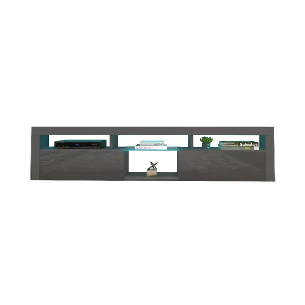 Meble Furniture & Rugs Bari 200 Wall Mounted Floating 79x22 TV Stand with 16 Color LEDs - White