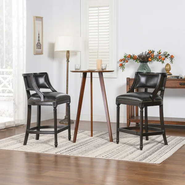 Jennifer Taylor Home Paris 26 inch Farmhouse Counter Height Bar Stool Vintage Black Brown Faux Leather