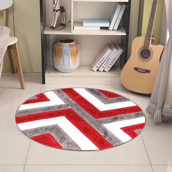 Santorini Collection Red/Gray Shag Polyester Area Rug - 5' x 7'