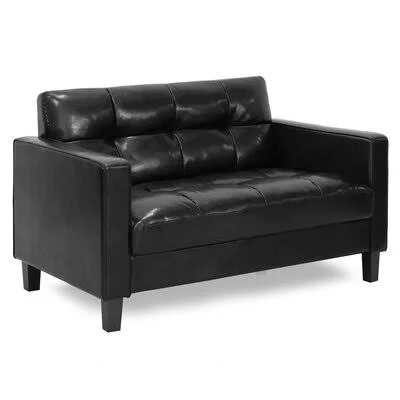 Tuskegee 54.13x22 Faux Leather Square Arm Loveseat Ebern Designs Fabric: Black Faux Leather