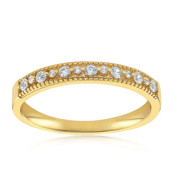 18K Ladies Wedding Band Replacement Cubic Zirconia Ring Inlaid BEZEL - 11, 18K Yellow Gold Vermeil