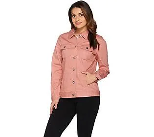 Denim & Co. Stretch Twill Jean Jacket withBling Buttons, Size X-Small, New AntiqueRose