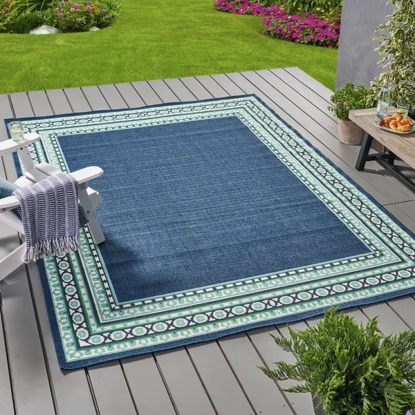 7.8& x 10.6& Blue and Green Rectangular Outdoor Area Throw Rug