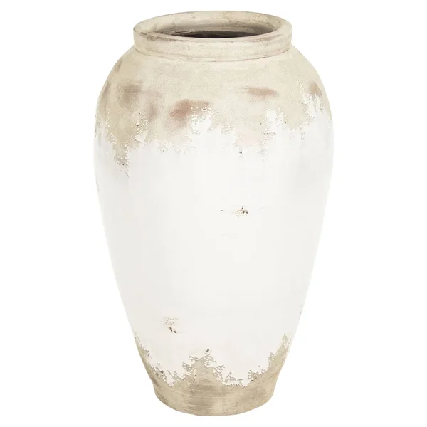 Siena French Country White Rustic Distressed White Ceramic Floor Vase - 31x22, Kathy Kuo Home