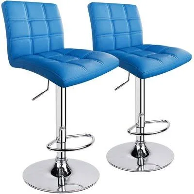 Modern Square PU Leather Adjustable Bar Stools with Back, Set of 2, Counter Height Swivel Stool by Leopard Latitude Run Upholstery