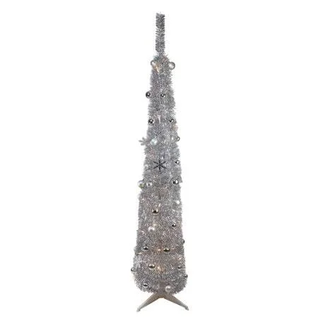 6' Pre-Lit Silver Pop-Up Artificial Christmas Tree - Clear Lights